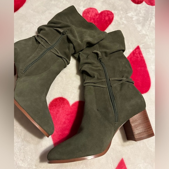 Violet & Red Janine Tall Shaft Suede Boots in Olive - Picture 7 of 11